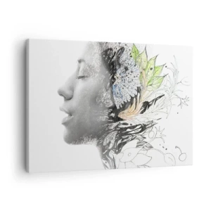 Quadro su tela - Stampe su Tela - Profilo di una donna in un collage artistico di natura e oscurità - 70x50cm - Immersa nella natura - Decorazione murale moderna per soggiorno e camera da letto ARTTOR