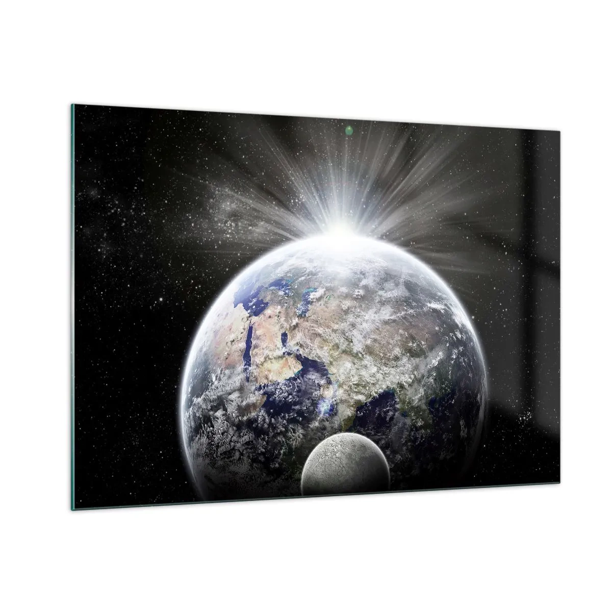 Quadro su vetro - La Terra e la Luna in uno scenario spaziale - 100x70cm - In pieno splendore - Decorazione murale moderna per soggiorno e camera da letto ARTTOR