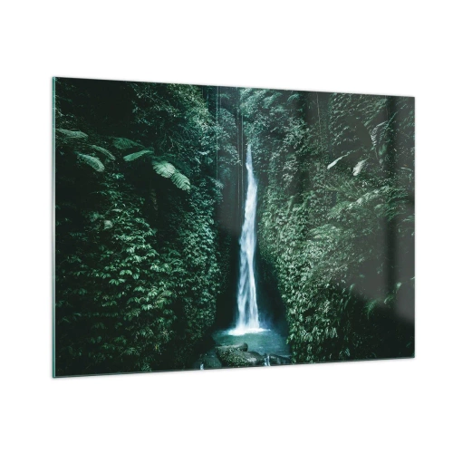 Quadro su vetro - Una cascata in mezzo alla fitta vegetazione tropicale - 100x70cm - Terme tropicali - Decorazione murale moderna per soggiorno e camera da letto ARTTOR
