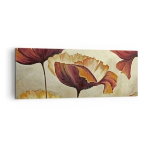 Quadro su tela - Stampe su Tela - Fiori delicati nei toni del rosso e dell'oro su uno sfondo chiaro - 140x50cm - Nei prati e nei campi - Decorazione murale moderna per soggiorno e camera da letto ARTTOR
