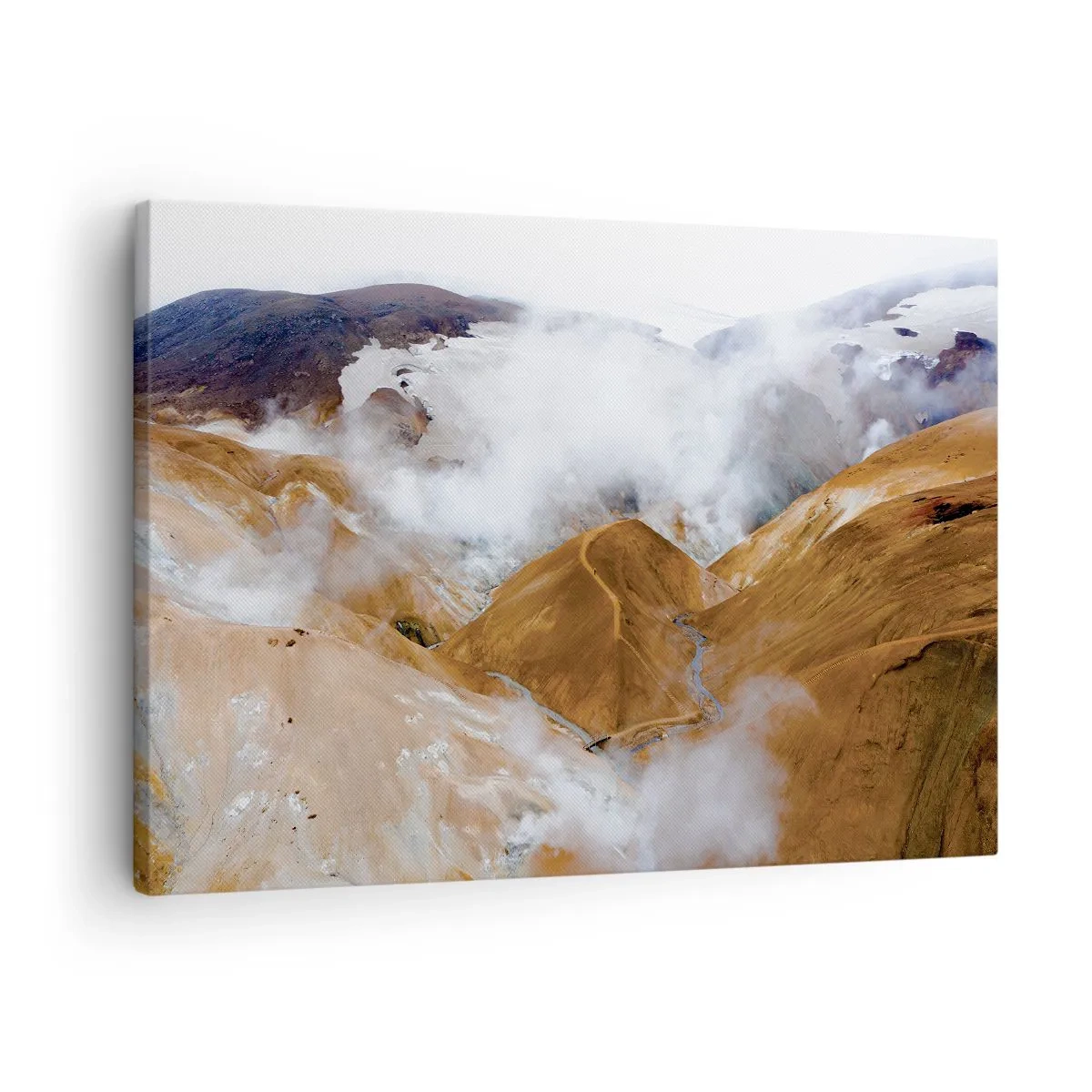 Quadro su tela - Stampe su Tela - Un paesaggio montano con vapore in un clima rigido - 70x50cm - La bellezza severa dell'Islanda - Decorazione murale moderna per soggiorno e camera da letto ARTTOR