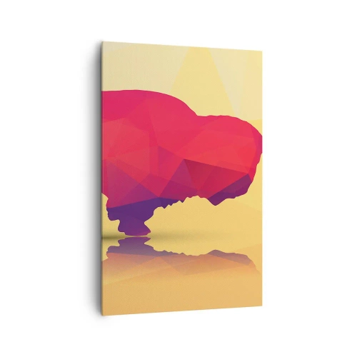 Quadro su tela - Stampe su Tela - Silhouette geometrica di un bisonte nei toni del rosso e del viola - 80x120cm - La forza del bisonte amaranto - Decorazione murale moderna per soggiorno e camera da letto ARTTOR