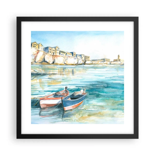 Poster in cornice nera - Paesaggio in azzurro - 40x40 cm