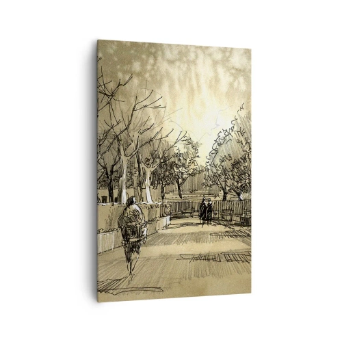 Quadro su tela - Stampe su Tela - Una scena di cartone animato di un parco con persone che camminano in toni caldi. - 80x120cm - Attimo fermato con la penna - Decorazione murale moderna per soggiorno e camera da letto ARTTOR