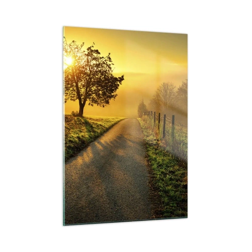 Quadro su vetro - Una strada attraverso un paesaggio rurale al tramonto - 50x70cm - Pomeriggio di miele - Decorazione murale moderna per soggiorno e camera da letto ARTTOR