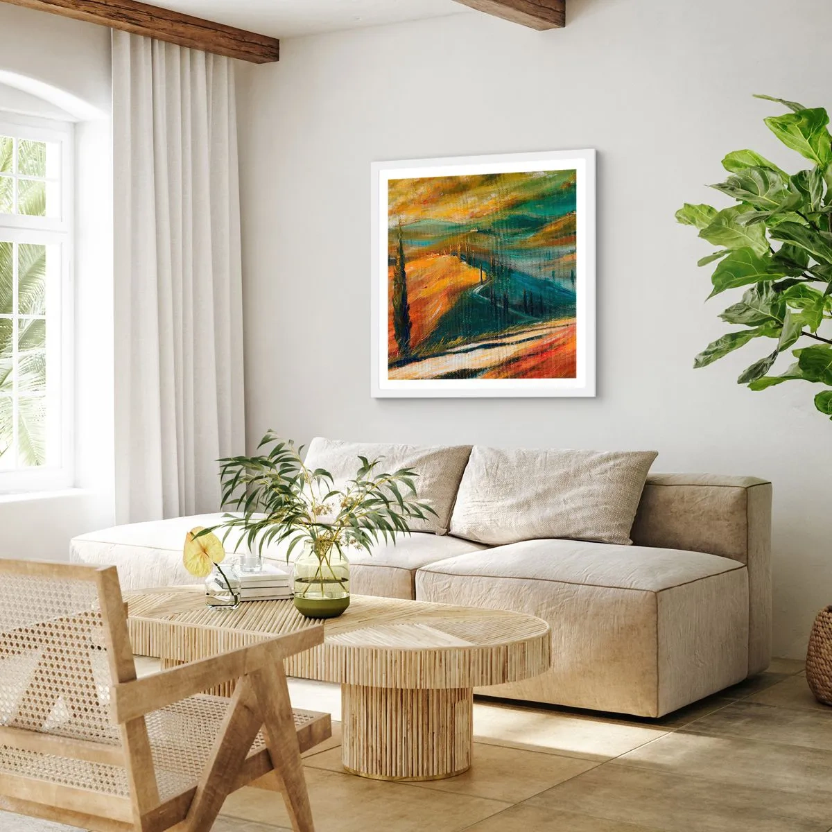 Poster in cornice bianca - Paesaggio toscano - 40x40 cm