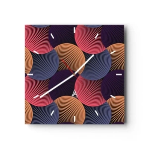 Orologio da parete - Orologio in Vetro - Cerchi geometrici nelle tonalità del rosa, viola e oro - 30x30cm - Al ritmo delle sfere - Decorazione murale moderna per soggiorno e camera da letto ARTTOR