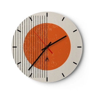 Orologio da parete - Orologio in Vetro - Cerchio arancione e linee nere su sfondo beige - 30x30cm - Sempre il sole - Decorazione murale moderna per soggiorno, cucina e camera da letto ARTTOR