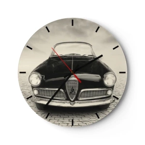 Orologio da parete - Orologio in Vetro - La parte anteriore di un'auto retrò classica su una strada acciottolata - 30x30cm - Come non amarmi? - Decorazione murale moderna per soggiorno, cucina e camera da letto ARTTOR