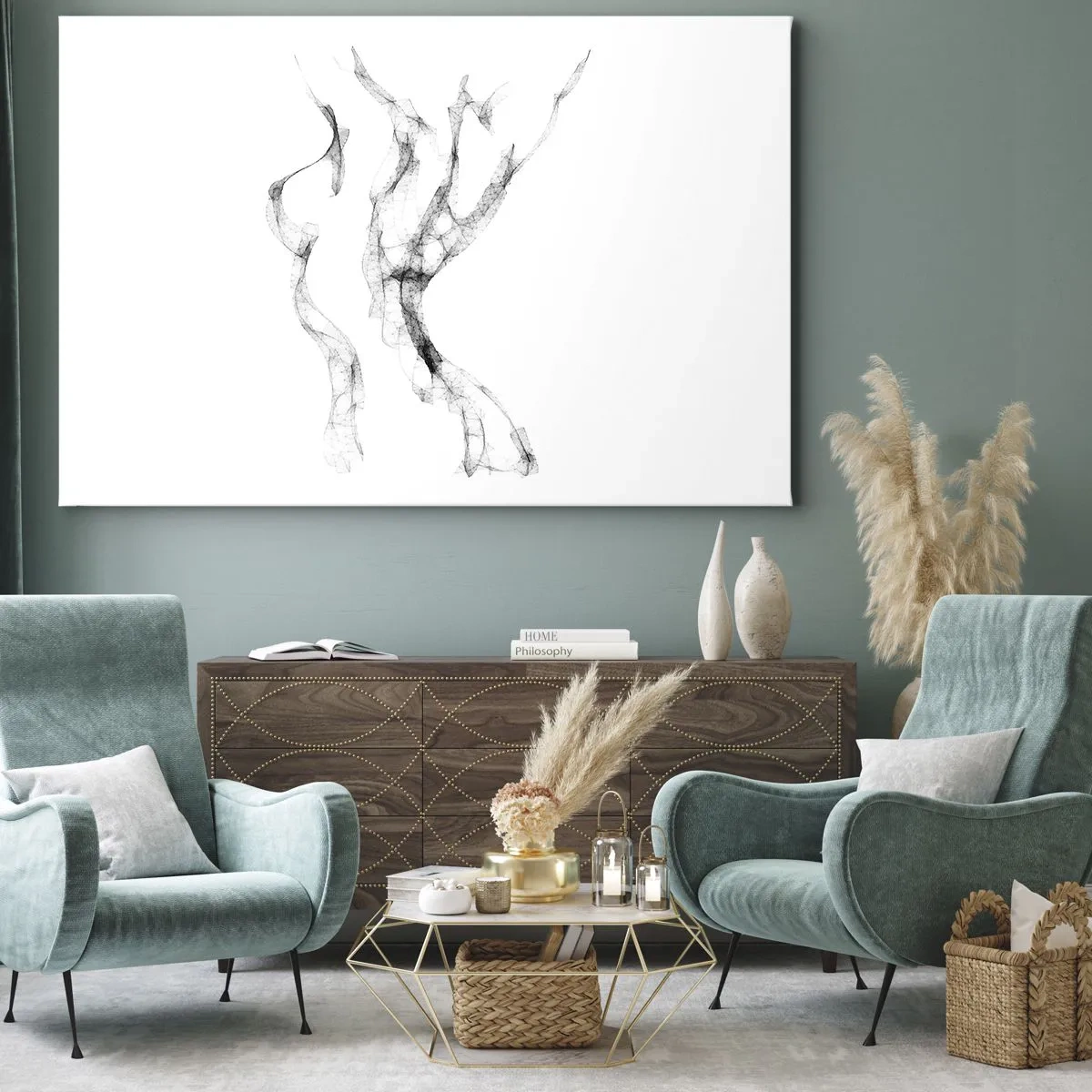 Quadro su tela - Stampe su Tela - Linee delicate e astratte che ricordano scie di fumo su uno sfondo chiaro - 70x50cm - Bella e forte - Decorazione murale moderna per soggiorno e camera da letto ARTTOR