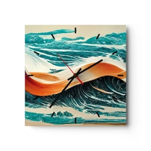 Orologio da parete - Orologio in Vetro - Onde marine dinamiche con nastro astratto - 30x30cm - Il sogno del surfista - Decorazione murale moderna per soggiorno e camera da letto ARTTOR
