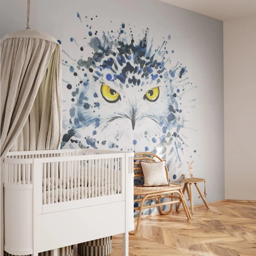 Fotomurali Premium Canvas - Ritratto astratto di un gufo nei colori blu e giallo - 100x70cm - Dritto negli occhi - Decorazione murale moderna per soggiorno e camera da letto ARTTOR