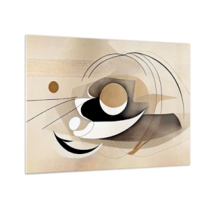 Quadro su vetro - Astrazione minimalista in beige con forme geometriche - 70x50cm - Composizione: l'essenza delle cose - Decorazione murale moderna per soggiorno e camera da letto ARTTOR