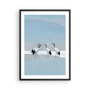 Poster in cornice nera - Un'illustrazione minimalista di gru su uno sfondo pastello. - 50x70cm - Dopo un giorno rovente - Decorazione murale moderna per soggiorno e camera da letto ARTTOR