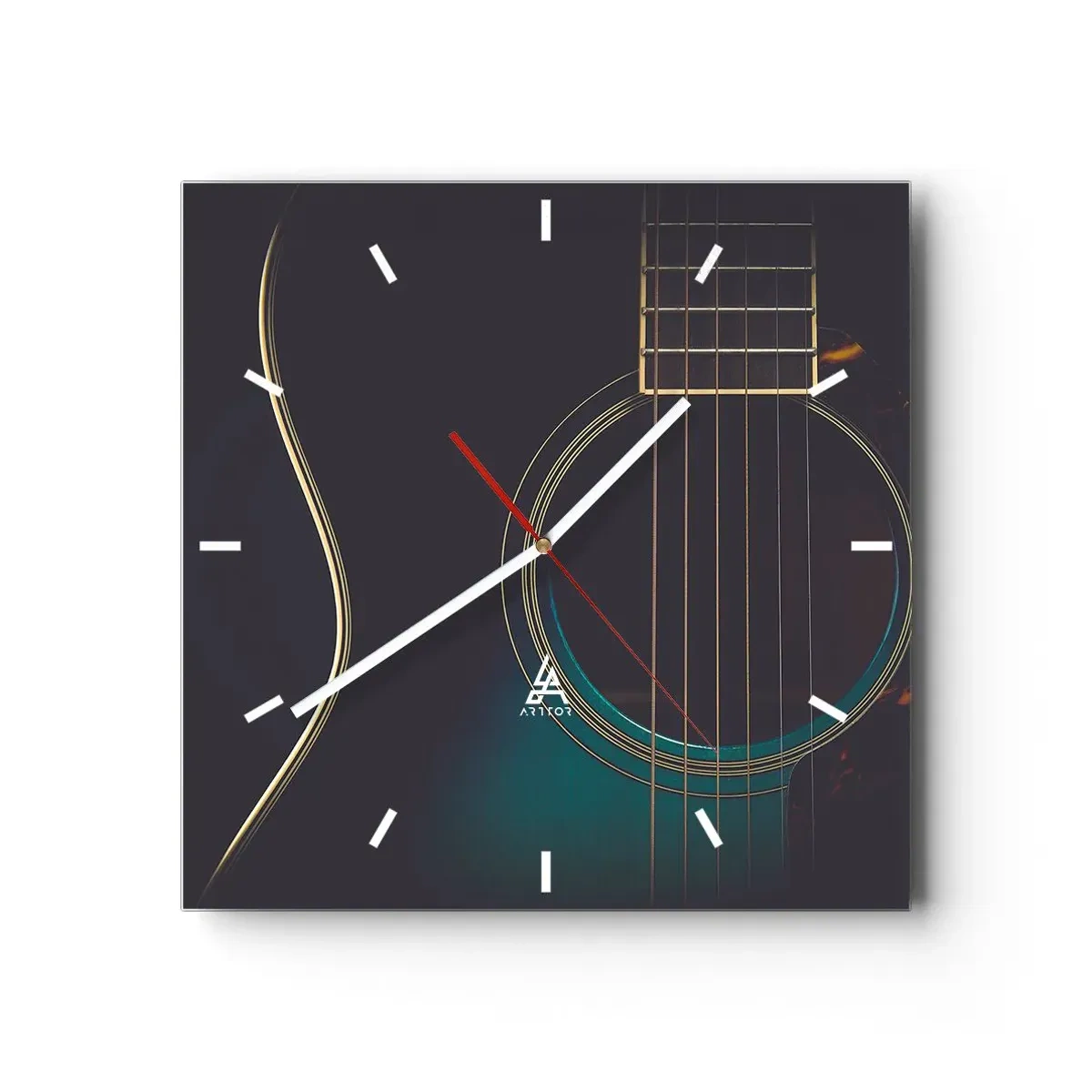 Orologio da parete - Orologio in Vetro - Chitarra acustica in una luce scura ed elegante - 30x30cm - L'attimo prima del suono - Decorazione murale moderna per soggiorno e camera da letto ARTTOR