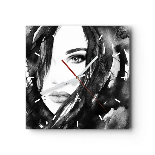 Orologio da parete - Orologio in Vetro - Ritratto di donna in acquerello bianco e nero - 30x30cm - Ritratto di donna in bianco e nero - Decorazione murale moderna per soggiorno e camera da letto ARTTOR