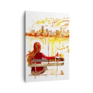 Quadro su tela - Stampe su Tela - Scena ad acquerello di una donna su una panchina con vista sulla città - 70x100cm - Un momento di riflessione - Decorazione murale moderna per soggiorno e camera da letto ARTTOR