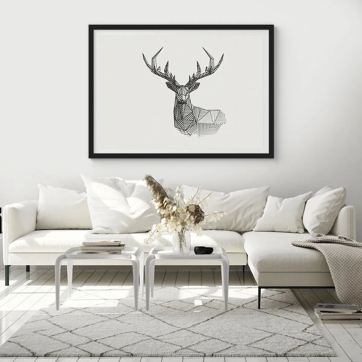 Poster in cornice nera - Cervo in stile cubista - 91x61 cm