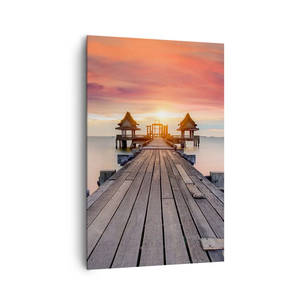 Quadro su tela - Stampe su Tela - Molo di legno che conduce ai gazebo al tramonto - 80x120cm - Tramonto d'oriente - Decorazione murale moderna per soggiorno e camera da letto ARTTOR