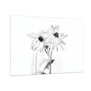 Quadro su vetro - Fiori bianchi e neri in stile minimalista - 100x70cm - Nessuno vuole essere solo - Decorazione murale moderna per soggiorno e camera da letto ARTTOR