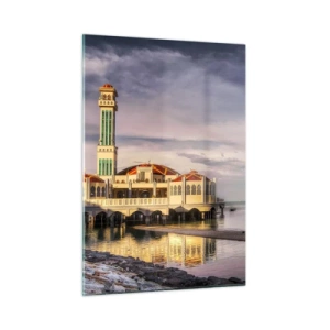 Quadro su vetro - Moschea sull'acqua in una luce pittoresca - 50x70cm - Il tempio della natura - Decorazione murale moderna per soggiorno e camera da letto ARTTOR