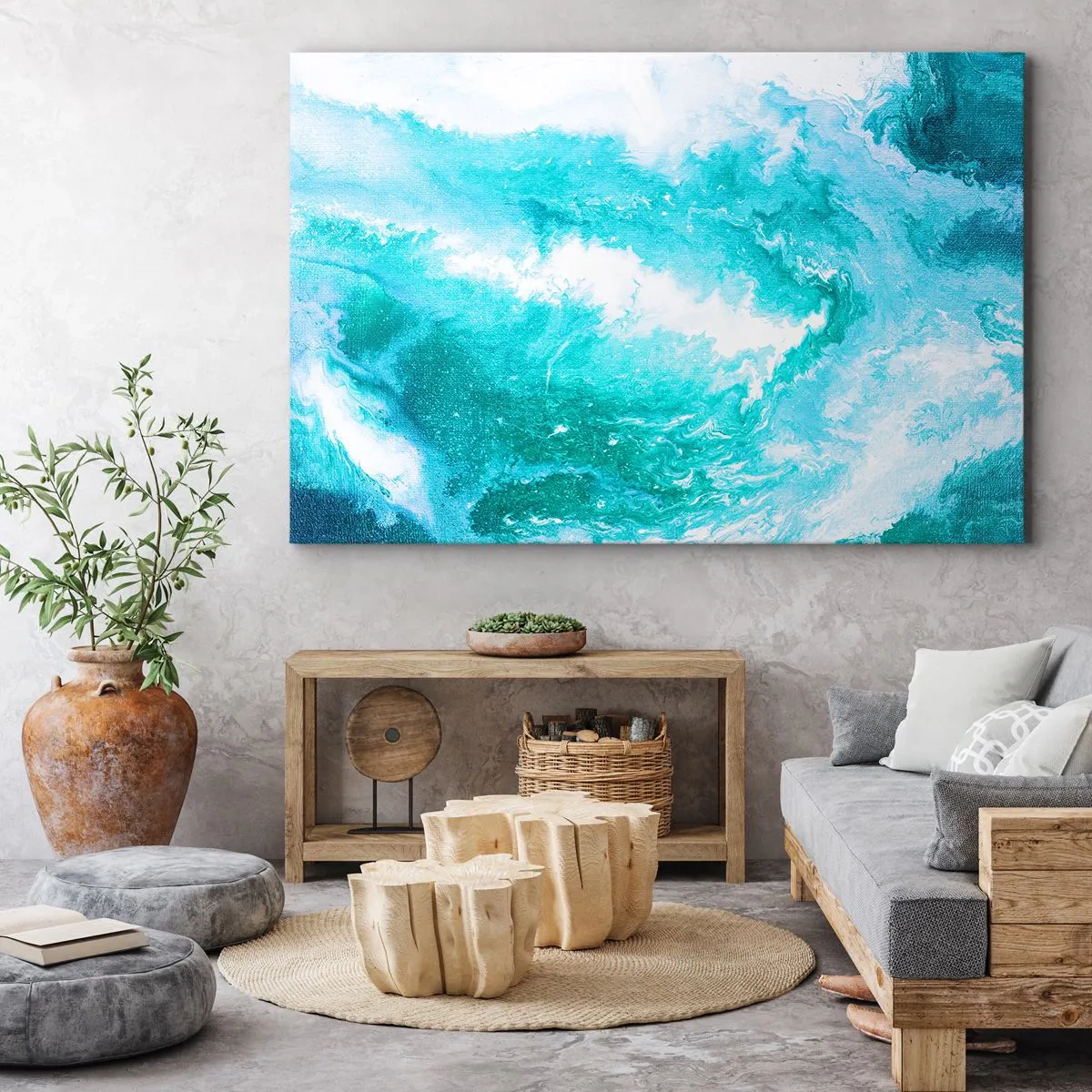 Quadro su tela - Stampe su Tela - Vortice astratto nei toni del blu - 70x50cm - Nel vortice degli elementi - Decorazione murale moderna per soggiorno e camera da letto ARTTOR