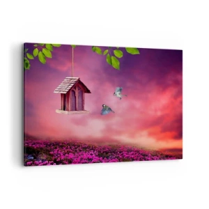 Quadro su tela - Stampe su Tela - Un paesaggio pittoresco con una casetta per gli uccelli e un tramonto - 100x70cm - Invito a cena - Decorazione murale moderna per soggiorno e camera da letto ARTTOR