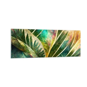 Quadro su vetro - Foglie tropicali colorate su uno sfondo chiaro - 140x50cm - I colori dei tropici - Decorazione murale moderna per soggiorno e camera da letto ARTTOR