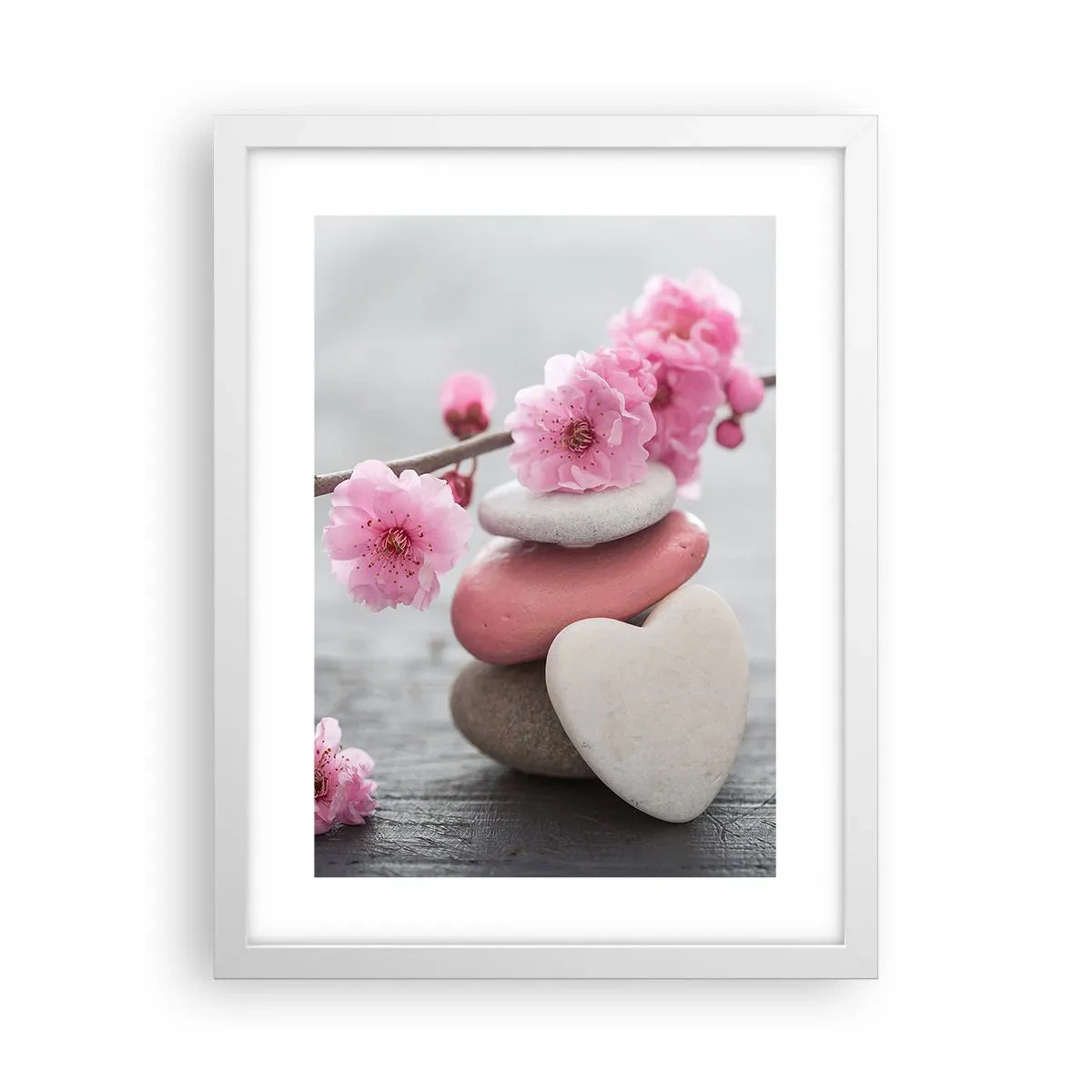 Poster in cornice bianca - Serenità con fiori di ciliegio - 30x40 cm