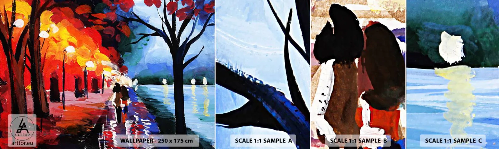 Campione di Fotomurale Adesivo Deluxe Sticker - Autunno infuocato nel parco - Astrazione, Paesaggio, Vicolo del parco - 100x30 cm