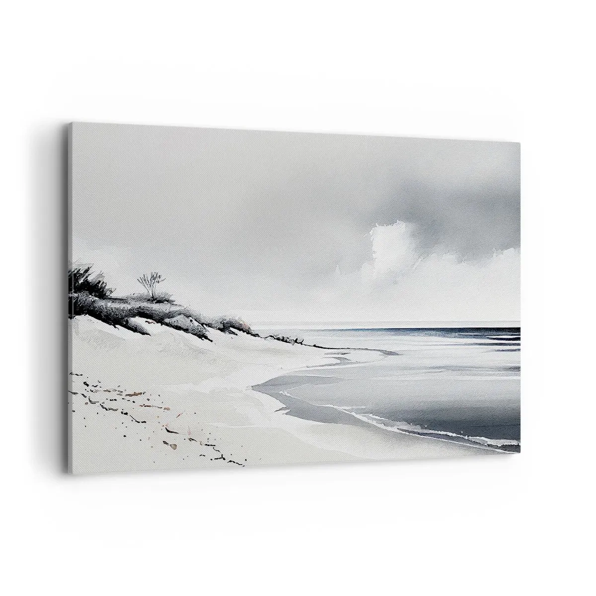 Quadro su tela - Stampe su Tela - Una spiaggia dalle tenui tonalità di grigio e blu - 120x80cm - Insieme da sempre - Decorazione murale moderna per soggiorno e camera da letto ARTTOR