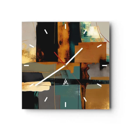 Orologio da parete - Orologio in Vetro - Composizione astratta con elementi in oro e turchese - 30x30cm - Astrazione: luci e ombre - Decorazione murale moderna per soggiorno e camera da letto ARTTOR