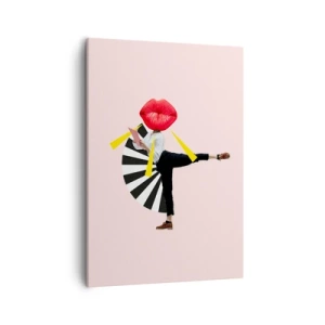 Quadro su tela - Stampe su Tela - Figura surrealista con bocca ed elementi geometrici - 50x70cm - Pop-art surrealistica - Decorazione murale moderna per soggiorno e camera da letto ARTTOR