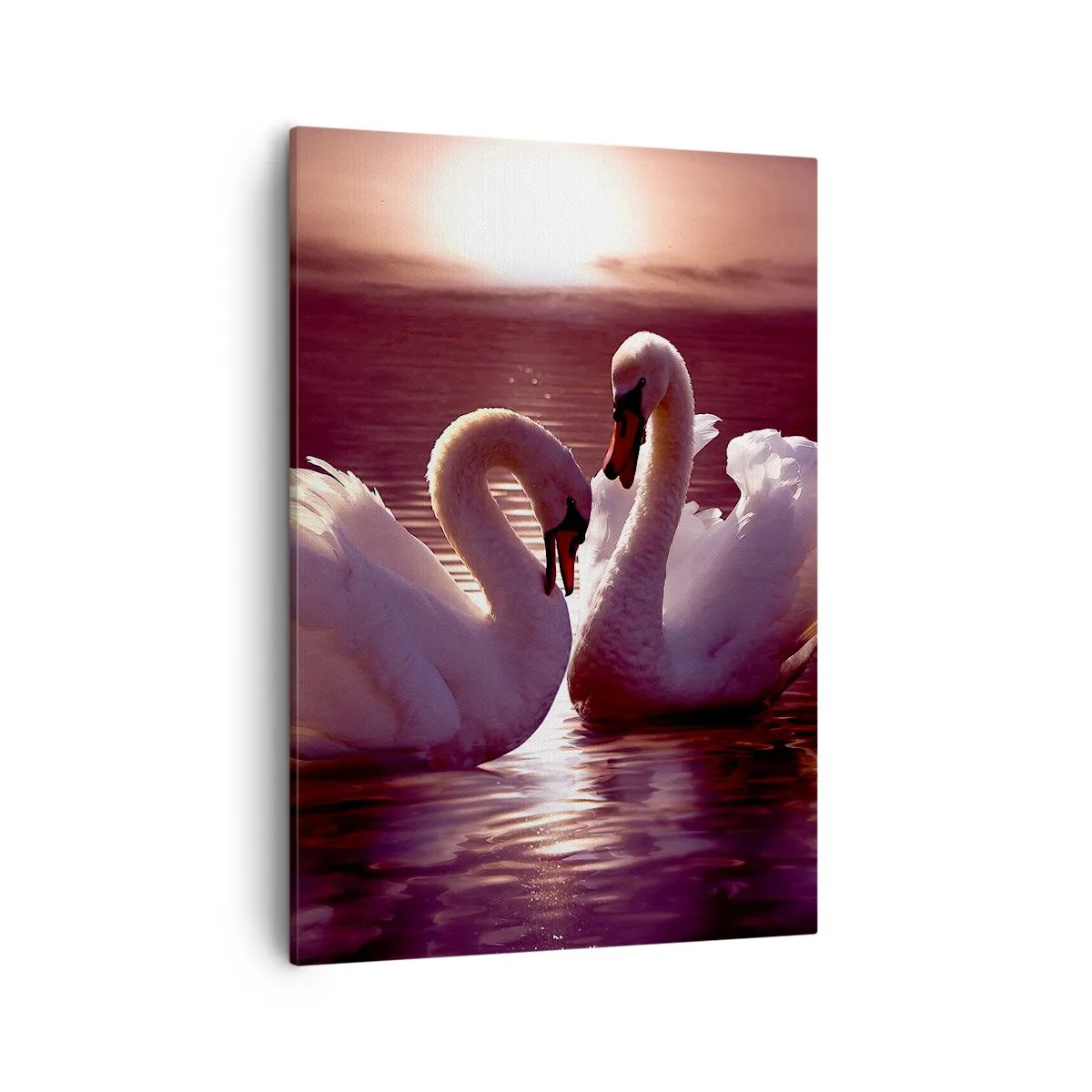 Quadro su tela - Stampe su Tela - Due cigni su un lago calmo al tramonto - 50x70cm - Finché la morte non ci separi - Decorazione murale moderna per soggiorno e camera da letto ARTTOR