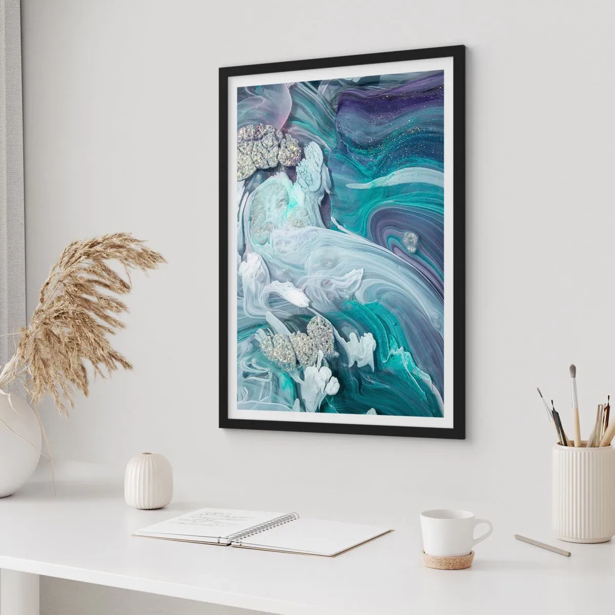 Poster in cornice nera - Correnti di blu - 61x91 cm