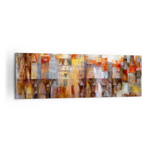 Quadro su tela - Stampe su Tela - Un pittoresco panorama della città con un ponte nei colori autunnali - 160x50cm - Anche sotto il ponte è bello - Decorazione murale moderna per soggiorno e camera da letto ARTTOR