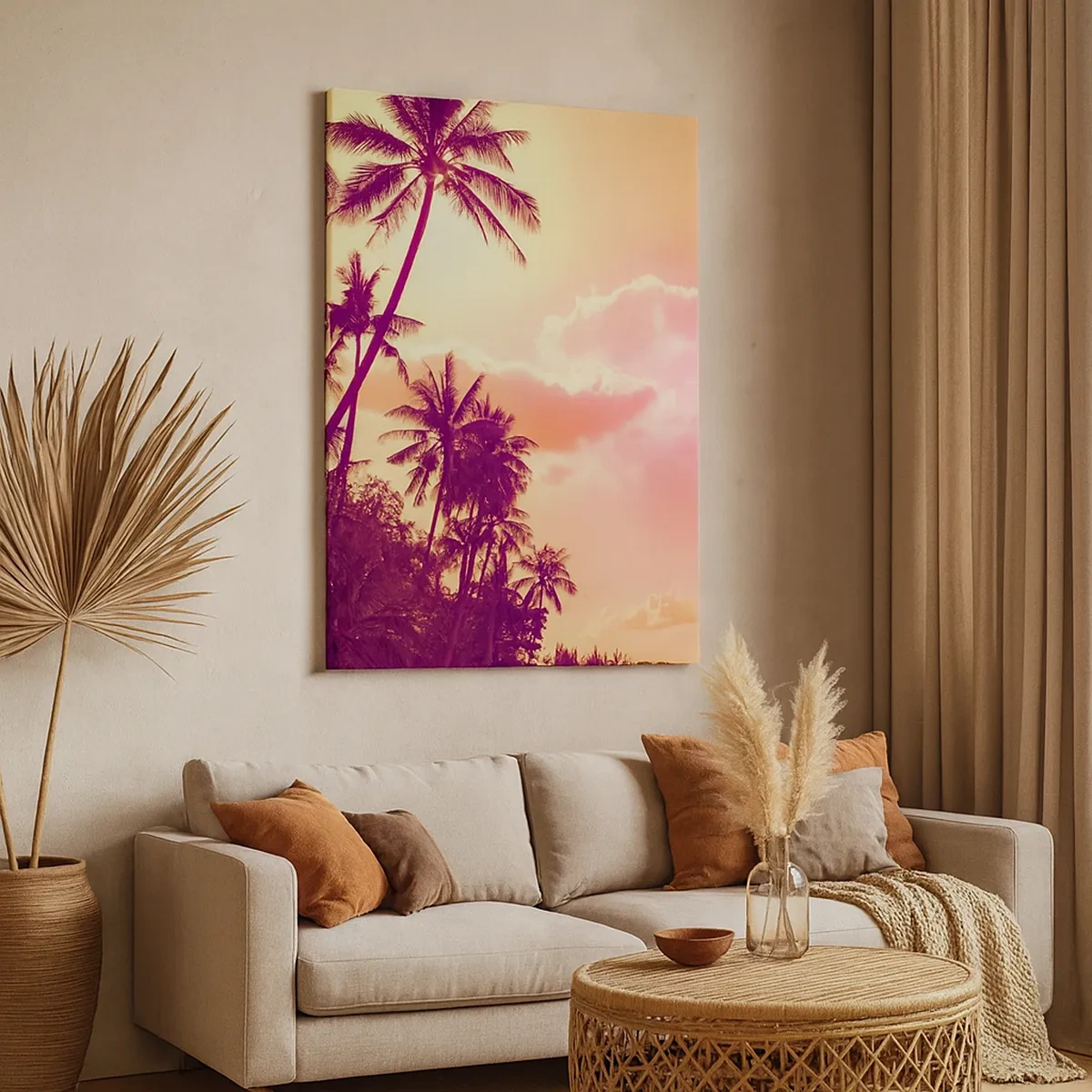 Quadro su tela - Stampe su Tela - Palme illuminate dal sole al tramonto in un cielo tropicale - 50x70cm - Devi scegliere - Decorazione murale moderna per soggiorno e camera da letto ARTTOR