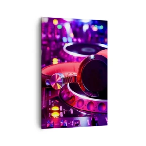 Quadro su tela - Stampe su Tela - Cuffie da DJ su una console con illuminazione al neon - 80x120cm - Prima che inizi la festa - Decorazione murale moderna per soggiorno e camera da letto ARTTOR