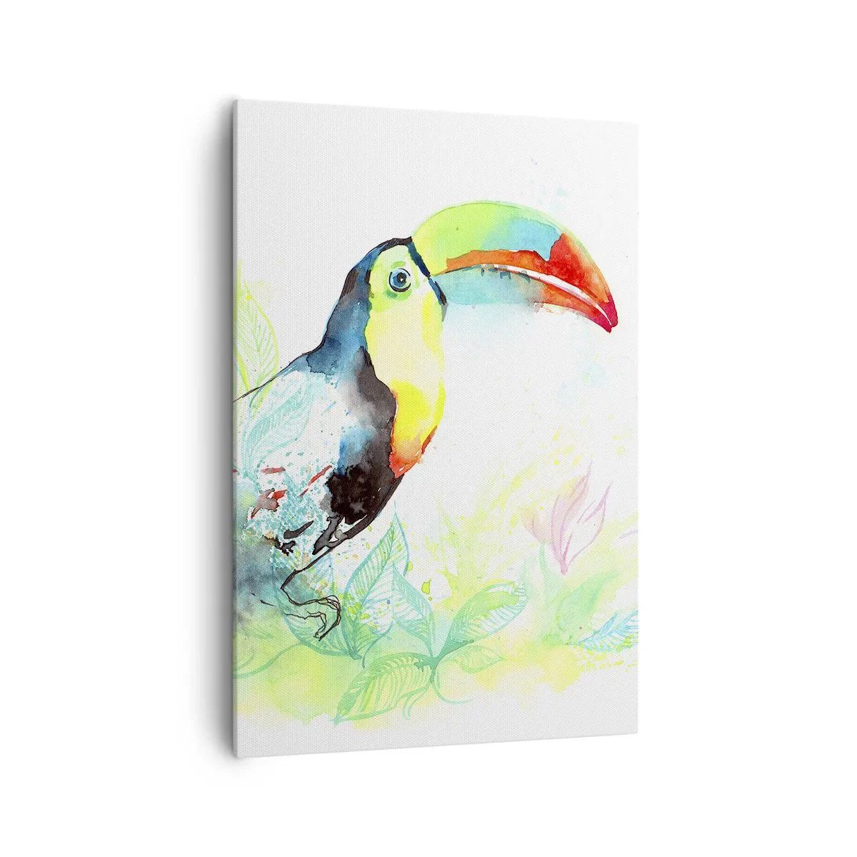Quadro su tela - Stampe su Tela - Illustrazione ad acquerello di un tucano su uno sfondo tropicale - 70x100cm - Colorato come l'America del Sud - Decorazione murale moderna per soggiorno e camera da letto ARTTOR