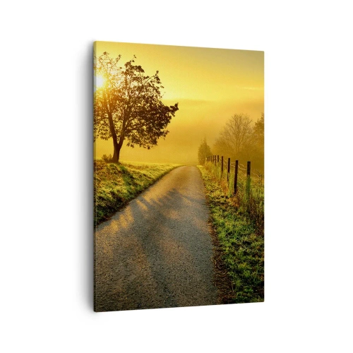 Quadro su tela - Stampe su Tela - Una strada pittoresca al tramonto con un albero solitario sullo sfondo - 50x70cm - Pomeriggio di miele - Decorazione murale moderna per soggiorno e camera da letto ARTTOR