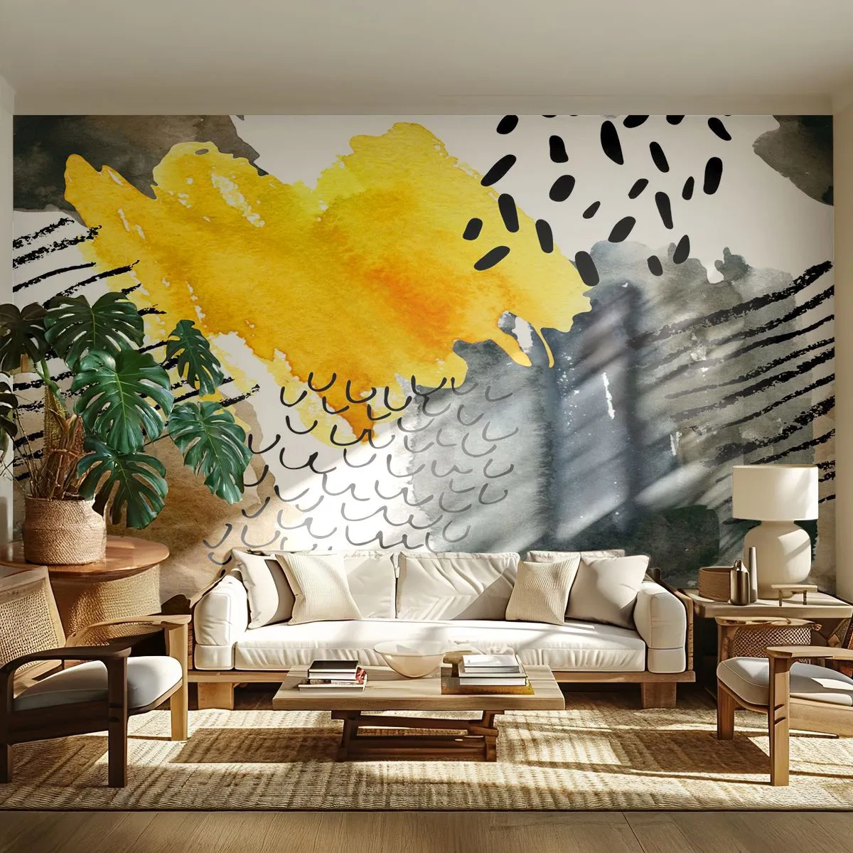 Fotomurali Autoadesivo Deluxe Sticker - L'incontro degli elementi - Astrazione, Pezzo, Arte Moderna - 150x105 cm