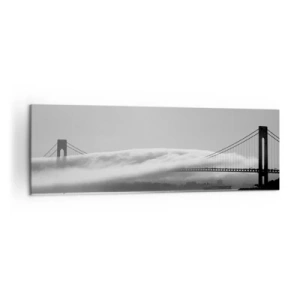 Quadro su tela - Stampe su Tela - Un ponte sull'acqua avvolto nella nebbia in uno scatto in bianco e nero - 160x50cm - Navigare attraverso la Porta d'Oro - Decorazione murale moderna per soggiorno e camera da letto ARTTOR