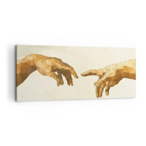 Quadro su tela - Stampe su Tela - Mani geometriche che si protendono l'una verso l'altra su uno sfondo chiaro - 120x50cm - Geometria divina - Decorazione murale moderna per soggiorno e camera da letto ARTTOR