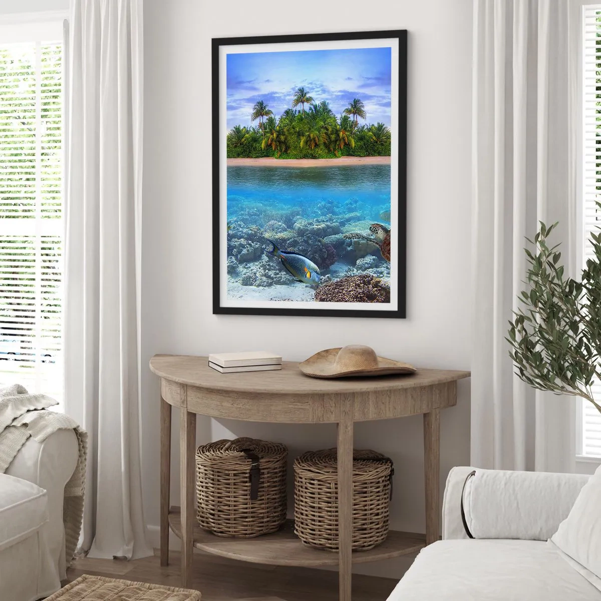 Poster in cornice nera - L'isola del paradiso dà il benvenuto - 61x91 cm