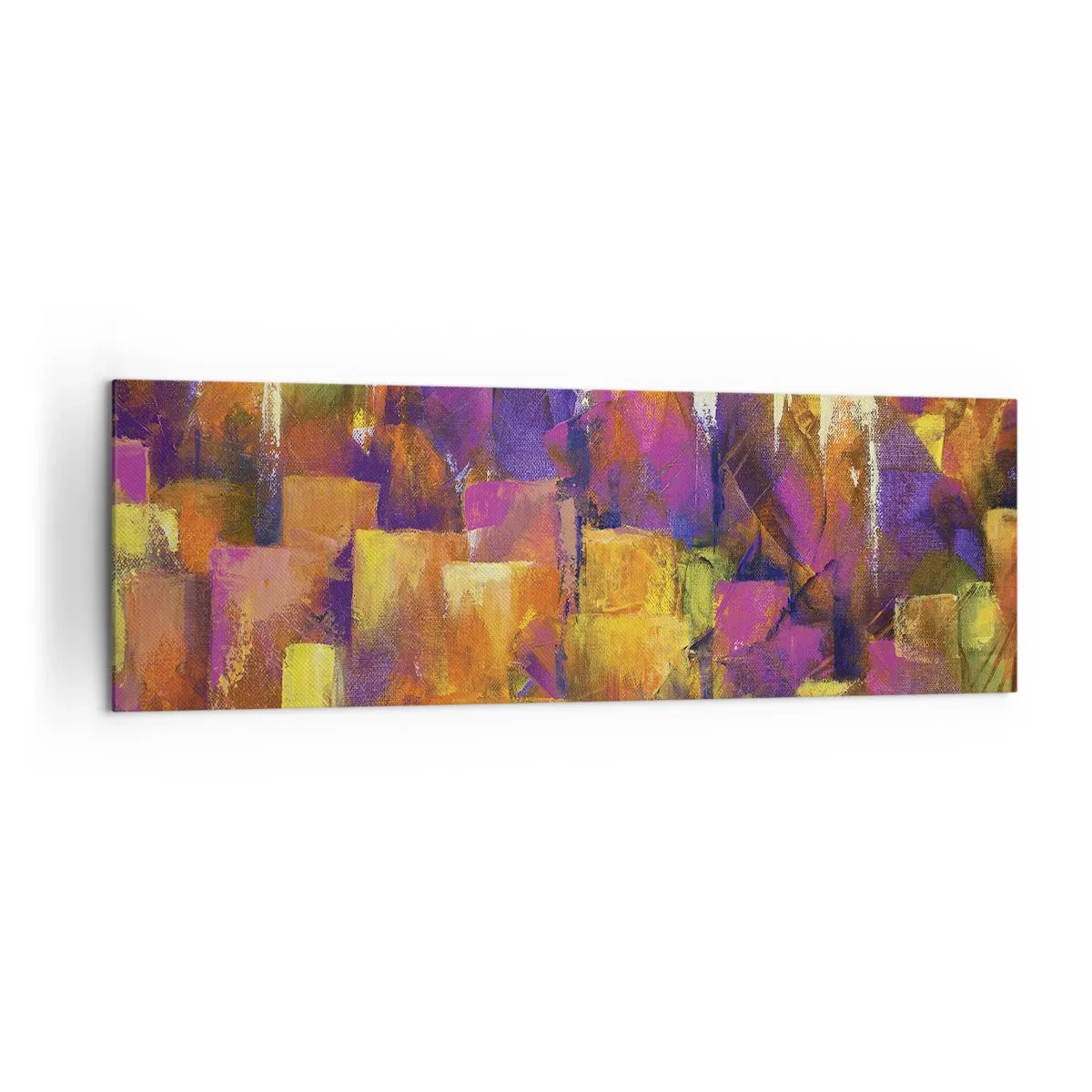 Quadro su tela - Stampe su Tela - Composizione astratta di una metropoli nei toni del giallo e del viola - 160x50cm - Composizione metropolitana - Decorazione murale moderna per soggiorno e camera da letto ARTTOR
