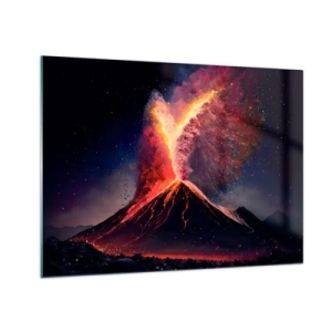 Quadro su vetro - Un vulcano in eruzione con lava e una nuvola colorata di polvere - 70x50cm - Bellezza e minaccia - Decorazione murale moderna per soggiorno e camera da letto ARTTOR