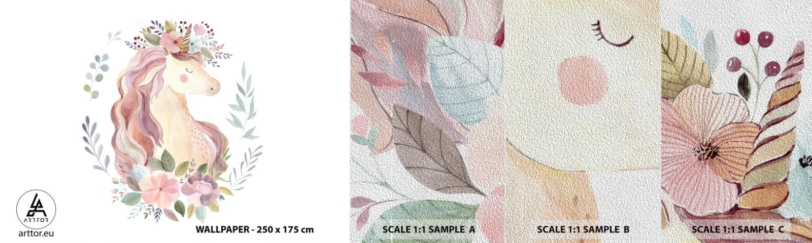 Campione di Fotomurale Premium Sand - Invito nel mondo delle favole - Unicorno, Femminile, Per bambini - 100x30 cm