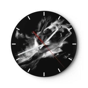 Orologio da parete - Orologio in Vetro - Danza dinamica in bianco e nero tra nuvole di fumo - 30x30cm - Fermo in volo - Decorazione murale moderna per soggiorno, cucina e camera da letto ARTTOR