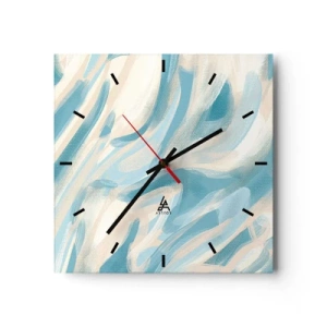 Orologio da parete - Orologio in Vetro - Striature blu astratte su uno sfondo chiaro - 30x30cm - Brezze primaverili - Decorazione murale moderna per soggiorno e camera da letto ARTTOR