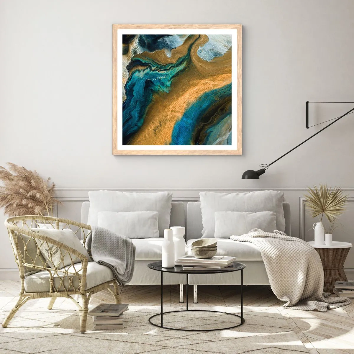 Poster in cornice rovere chiaro - Blu-oro: influenza reciproca - 60x60 cm